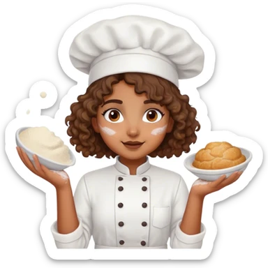 Brown girl, pastry chef with curly brown hair sticker