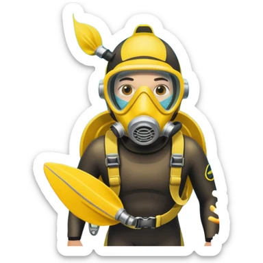 Diver + yellow fins,Coral Diver. sticker