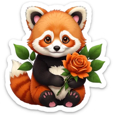 red panda with roses sticker