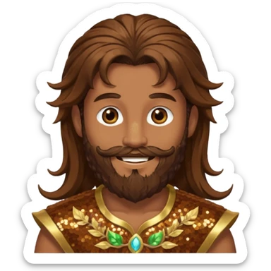 Pan, God of Nature from Gods and Goddesses with long brown hair and beard, brown sequin outfit sticker