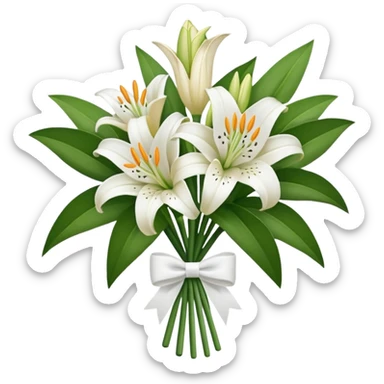 Big white bouquet of Lillie’s with white bow  sticker