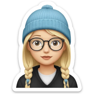 Blonde girl wearing glasses and beanie sticker