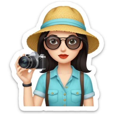 dark haired woman fotographer with summer clothes and sun glasses sticker