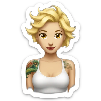 femme blonde avec tatouages de dragon dans le dos sticker
