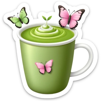 Matcha aesthetic with small pinkbutterly chams onthe cup sticker