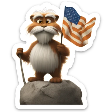 The Lorax holding an American flag sticker