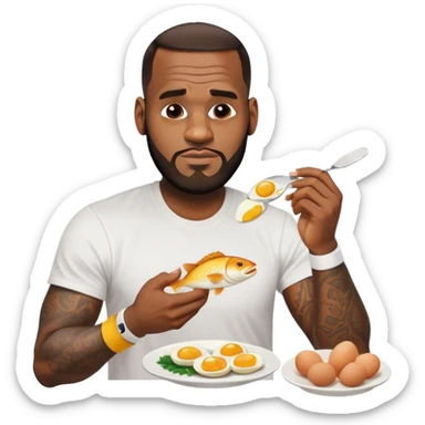 LeBron James eating eggs and fish in the sunlight sticker