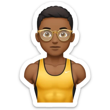 skinny black boy athlete in stringer with gold glasses sticker