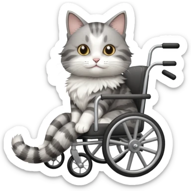 grey and white cat in a cat wheelchair sticker