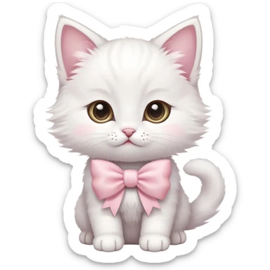 cute fluffy white kitten with a light pink bow sticker