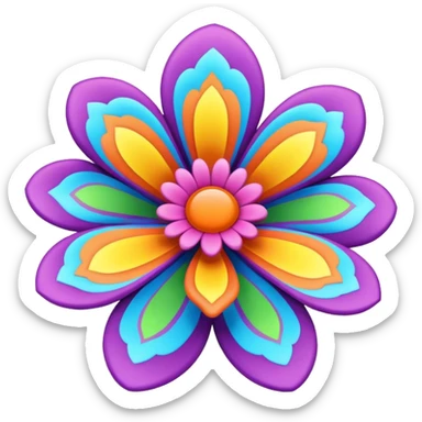 3D, Groovy psychedelic hippie style flower sticker
