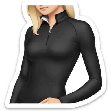 Black athletic quarter-zip top with spandex material and collar sticker