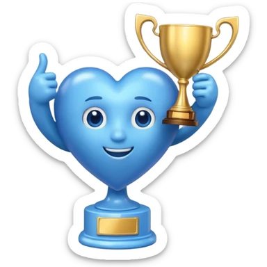 blue heart with a trophy sticker