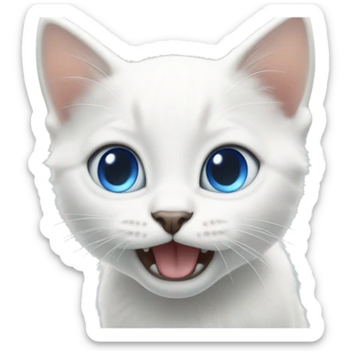 White kitten hissing blue eyes sticker