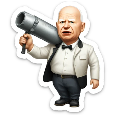 Khrushchev holding a bomb sticker