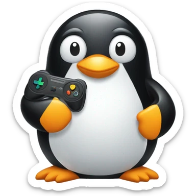 Penguin playing video games sticker
