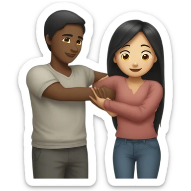 African young man hugging asian girl with long hair sticker