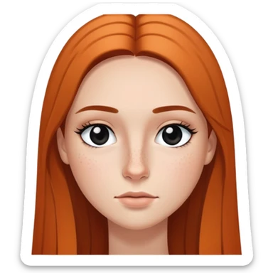 woman with straight long hair, deep black eyes, minimal makeup, and freckles on cheeks and nose sticker