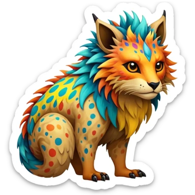a colorful edgy vernid-fionbri-creature with splash patterns full body sticker