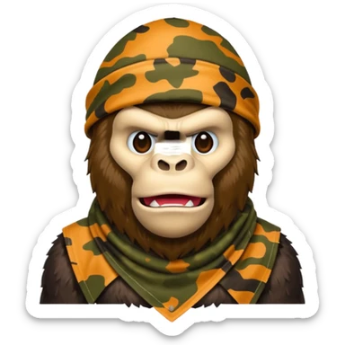 King Kong  emojie wearing a camouflage bandana sticker