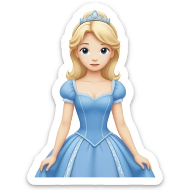 full body Cinderella with blue dress and blonde hair, showing entire figure from head to feet, minimal style sticker