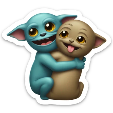 Gremlin and seal emoji hugging  sticker