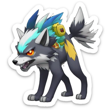  Cool Edgy Colorful Digimon-Fakemon-Wolf with edgy markings full body sticker