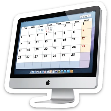 front-facing iMac displaying a day view calendar with time slots and several booked appointments sticker
