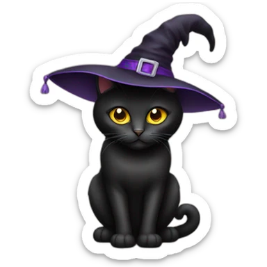black cat halloween witches hat sticker