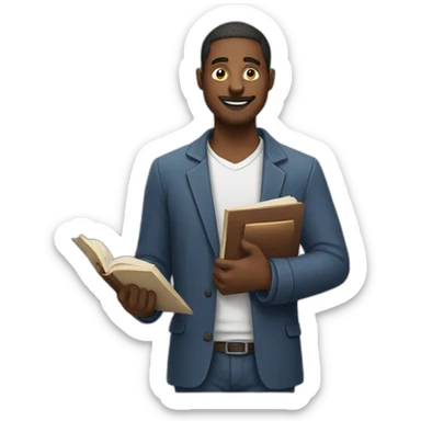 a man with a book instead of a head holding a pen  sticker