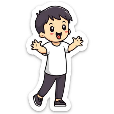 Person with their tongue out with hands on the side pushing through sticker