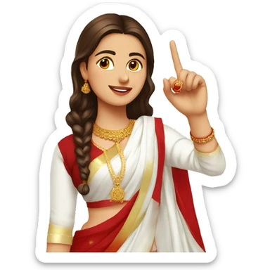 A young woman with complete white kurti red dupatta showing 1 finger sticker