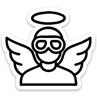 angel with goggles, outlined icon style, clean lines, no fill, modern sticker