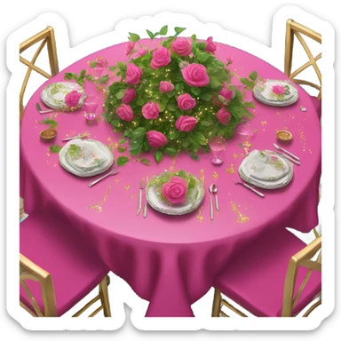 Hot pink table with glitter covered in lights and vines and flowers  sticker