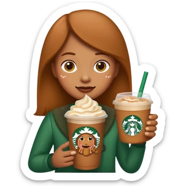 a plain emoji holding a gingerbread chai drink from Starbucks sticker