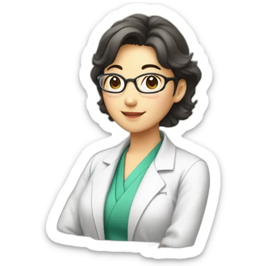 brunnete japanese scientist woman saying thank you sticker