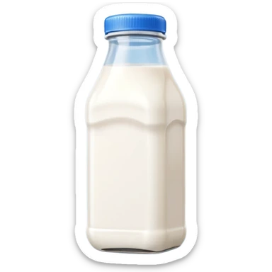 A 3D cartoon bottle of milk with white liquid, blue cap, clean reflections, Memoji-style. sticker