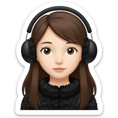 
Black fluffy earmuffs with long straight brown hair for girls sticker