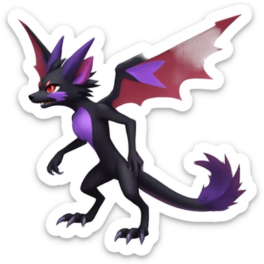  Black Red Purple Kawaii Cool Anime Nargacuga-Noivern-Noibat-Litten-Zorua-Zoroark-Fakemon-fusion full body sticker