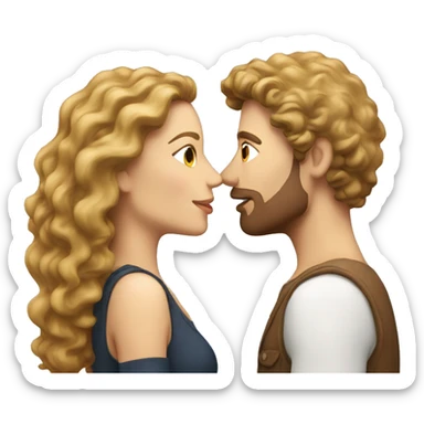 Couple kissing woman with long curly brown hair the man with short blonde hair sticker