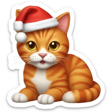 Red cat wearing a Christmas hat  sticker