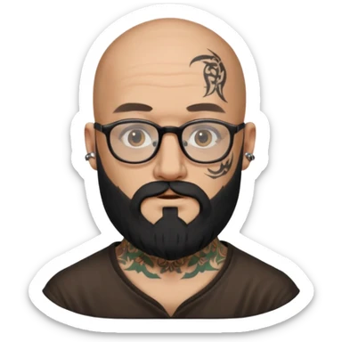 bald man with a very long black beard, glasses, and face tattoos sticker
