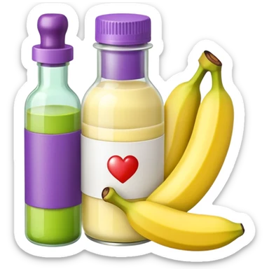 Make an emoji of banana grape custard with a bottle of medicine next to it  sticker
