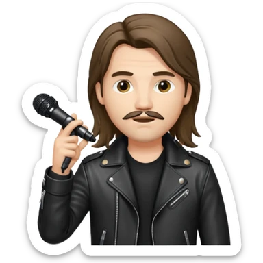lether jacket log hair man holding microphone sticker