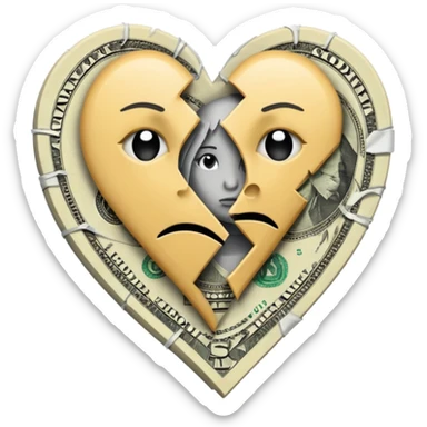 A broken heart glued together by dollars sticker