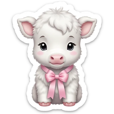 White baby calf with pastel pink ribbon around neck sticker
