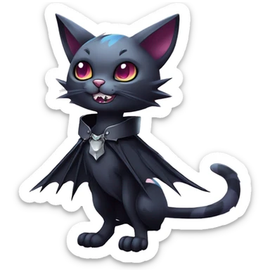   cool edgy kawaii ethereal dark-punk-themed animal vampiric cat-hybrid Fakemon with fangs and bat-wing-ears with a collar full body sticker