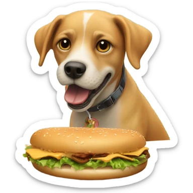 dog eat burger on surfboard sticker