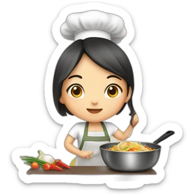 Asian girl cooking food sticker