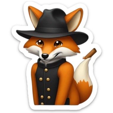 Un renard en costume noir avec une casquette plate avec un un cigare cigare qui fait coucou sticker